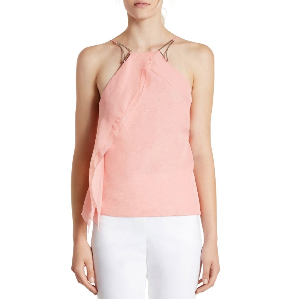 Pink Textured Georgette Flounce Top With Hardware